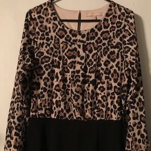 Banana Republic Long Sleeve Leopard Print Dress in Beige, Brown, and Black